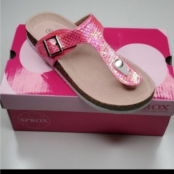 NEW 3 SPROX PINK IRRIDESCENT THONG TSTRAP FRISCO CORK BIRKENSTOCK STYLE SANDALS - Picture 8 of 8